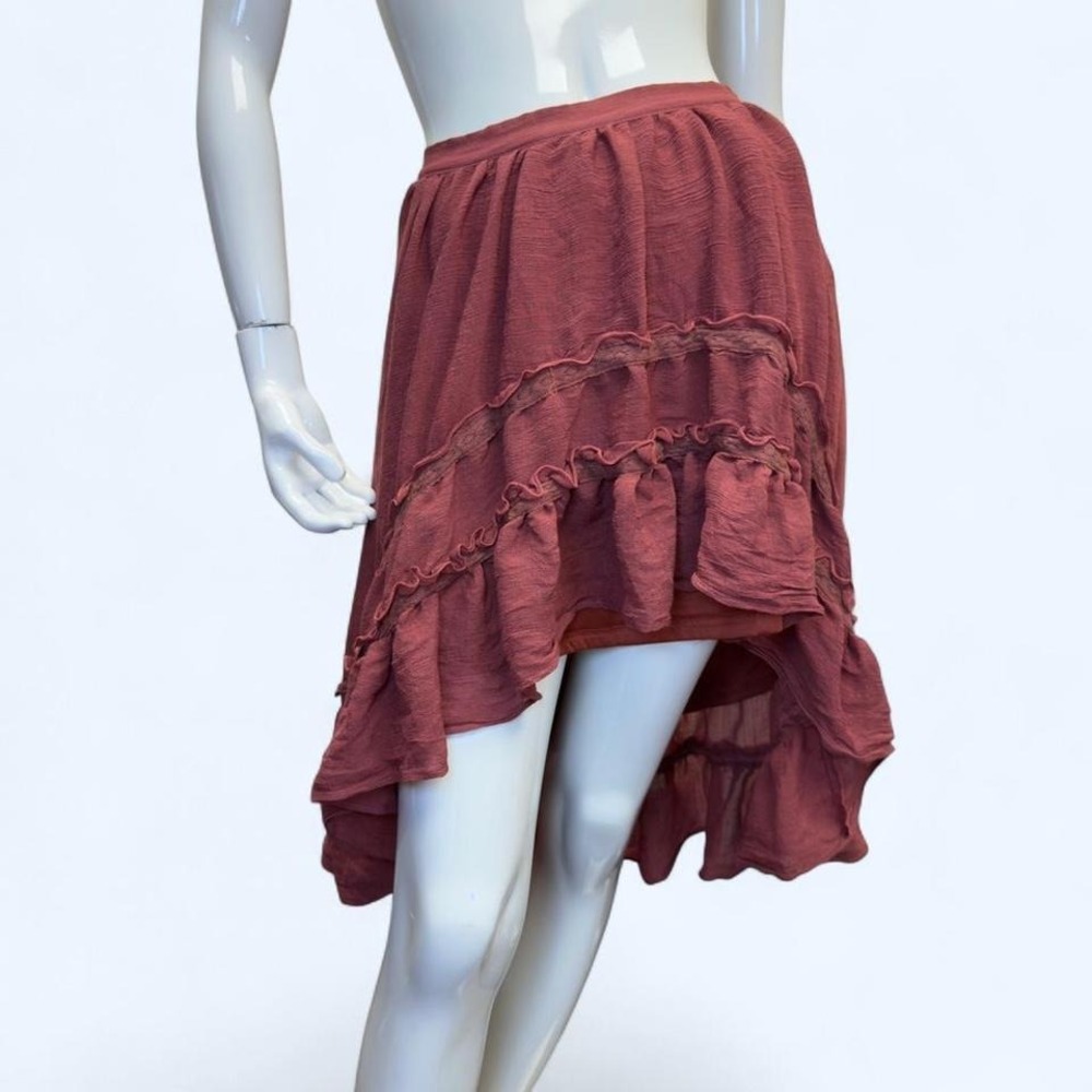 Mia Joy Ruffle Boho Skirt, high low skirt, boho skirt, lace trim skirt